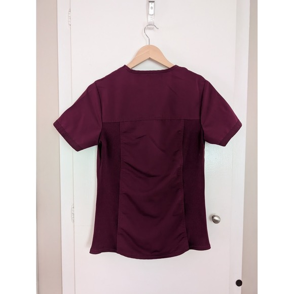 Dickies Wine Red Women's V-Neck Rib Knit Panel Scrub Top Sz S Healthcare Medical - Picture 2 of 8